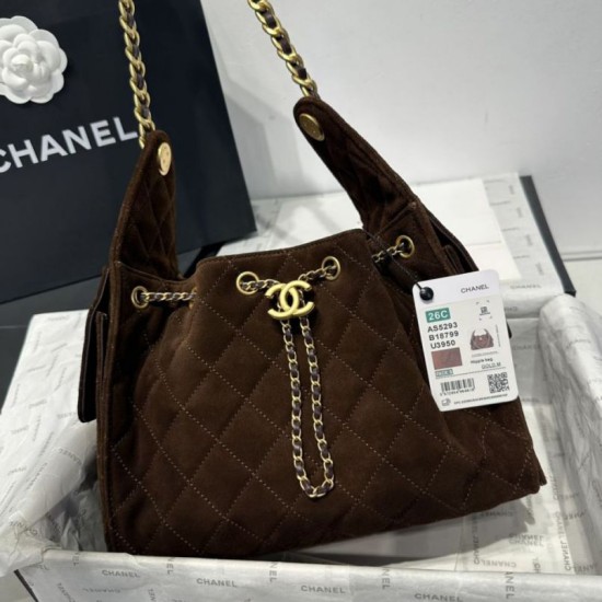 Replica Chanel 25c AS5293 Small Vintage Hobo Drawstring bucket Bag Denim Coffee