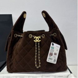Replica Chanel 25c AS5293 Small Vintage Hobo Drawstring bucket Bag Denim Coffee