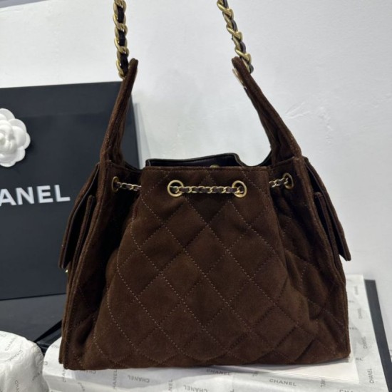 Replica Chanel 25c AS5293 Small Vintage Hobo Drawstring bucket Bag Denim Coffee