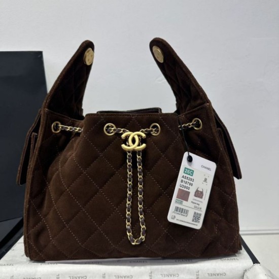 Replica Chanel 25c AS5293 Small Vintage Hobo Drawstring bucket Bag Denim Coffee