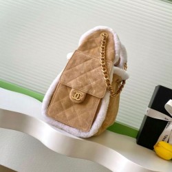 Replica Chanel 25c AS5293 Teddy bear Hobo Drawstring bucket Bag Imitazione Brown