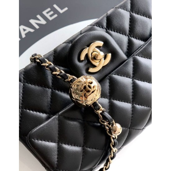 Replica Chanel 25K Small Flap Bag With Golden Ball Black Lambskin 