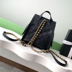 Replica Chanel 25B Medium Backpack Grained Calfskin Black AS5600
