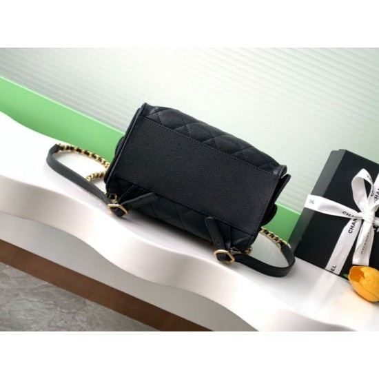 Replica Chanel 25B Medium Backpack Grained Calfskin Black AS5600