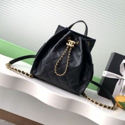 Replica Chanel 25B Medium Backpack Grained Calfskin Black AS5600
