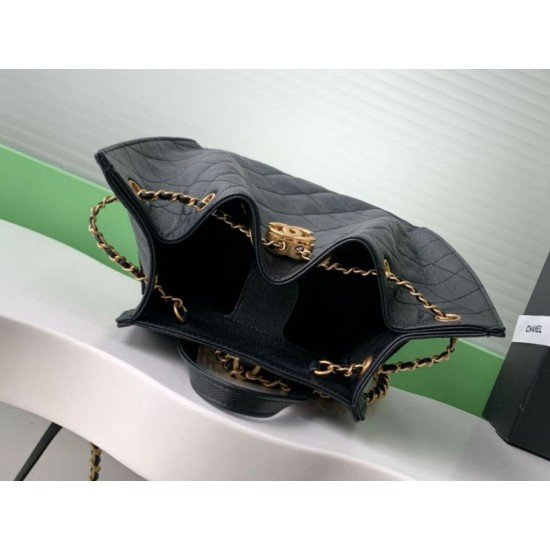 Replica Chanel 25B Medium Backpack Grained Calfskin Black AS5600