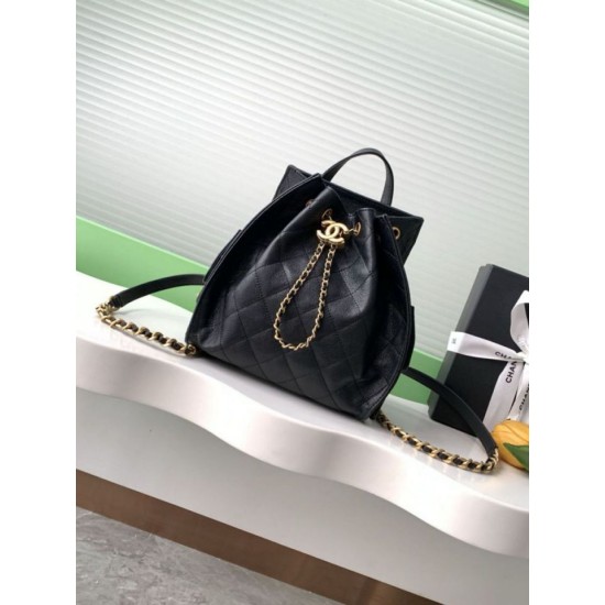 Replica Chanel 25B Medium Backpack Grained Calfskin Black AS5600