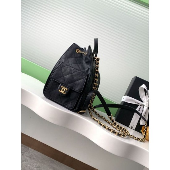 Replica Chanel 25B Medium Backpack Grained Calfskin Black AS5600