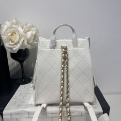 Replica Chanel 25B Medium Backpack Grained Calfskin White AS5600