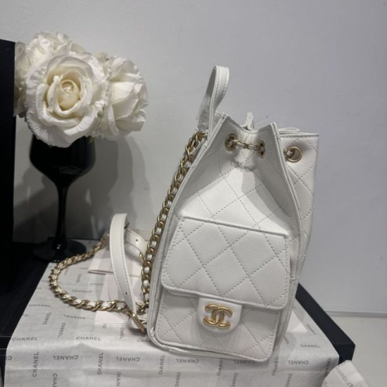 Replica Chanel 25B Medium Backpack Grained Calfskin White AS5600