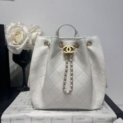 Replica Chanel 25B Medium Backpack Grained Calfskin White AS5600