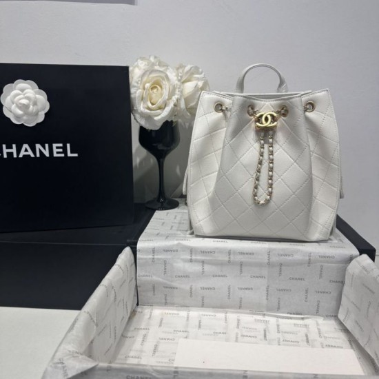 Replica Chanel 25B Medium Backpack Grained Calfskin White AS5600