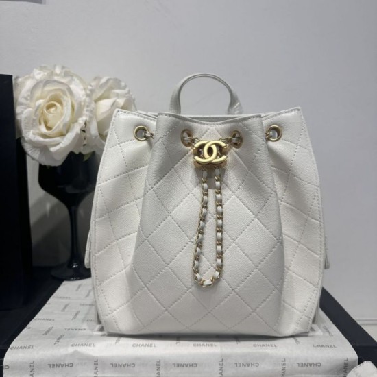 Replica Chanel 25B Medium Backpack Grained Calfskin White AS5600