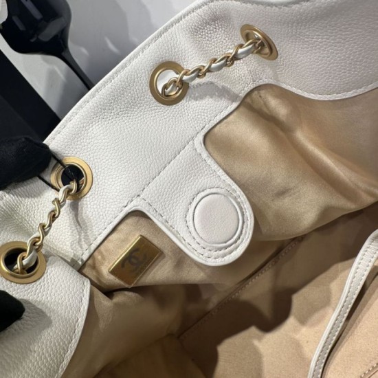Replica Chanel 25B Medium Backpack Grained Calfskin White AS5600