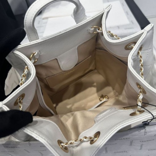 Replica Chanel 25B Medium Backpack Grained Calfskin White AS5600