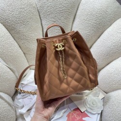 Replica Chanel 25B Medium Backpack Grained Calfskin Brown AS5600