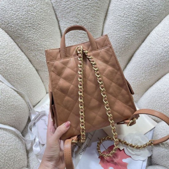Replica Chanel 25B Medium Backpack Grained Calfskin Brown AS5600