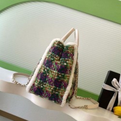 Replica Chanel 25N AS5689 Tweed Shopping Bag Lambskin Coco Neige Green