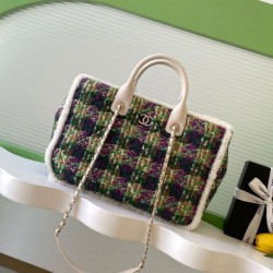 Replica Chanel 25N AS5689 Tweed Shopping Bag Lambskin Coco Neige Green
