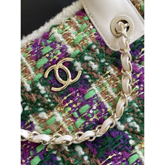 Replica Chanel 25N AS5689 Tweed Shopping Bag Lambskin Coco Neige Green
