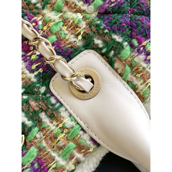 Replica Chanel 25N AS5689 Tweed Shopping Bag Lambskin Coco Neige Green