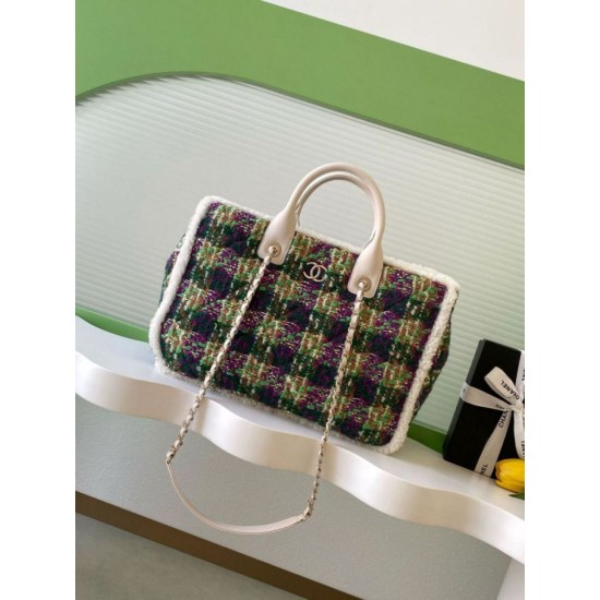 Replica Chanel 25N AS5689 Tweed Shopping Bag Lambskin Coco Neige Green