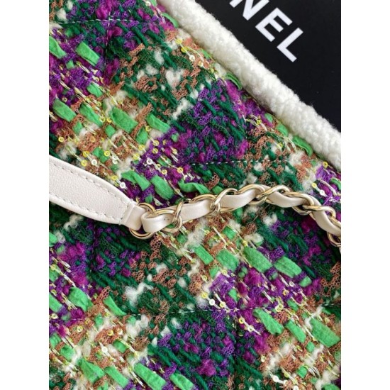 Replica Chanel 25N AS5689 Tweed Shopping Bag Lambskin Coco Neige Green