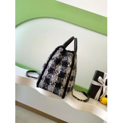 Replica Chanel 25N AS5689 Tweed Shopping Bag Lambskin Coco Neige Black