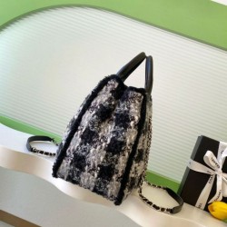 Replica Chanel 25N AS5689 Tweed Shopping Bag Lambskin Coco Neige Black