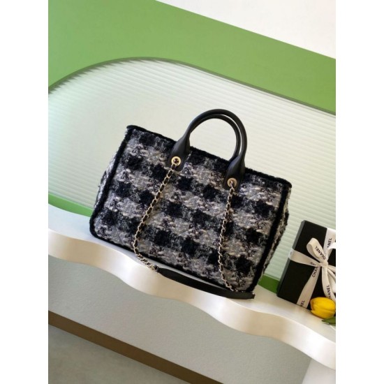 Replica Chanel 25N AS5689 Tweed Shopping Bag Lambskin Coco Neige Black
