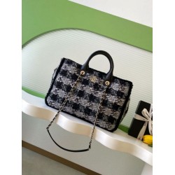Replica Chanel 25N AS5689 Tweed Shopping Bag Lambskin Coco Neige Black
