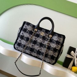 Replica Chanel 25N AS5689 Tweed Shopping Bag Lambskin Coco Neige Black