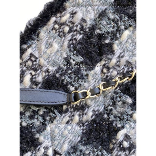 Replica Chanel 25N AS5689 Tweed Shopping Bag Lambskin Coco Neige Black