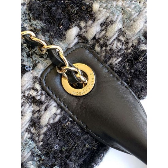 Replica Chanel 25N AS5689 Tweed Shopping Bag Lambskin Coco Neige Black