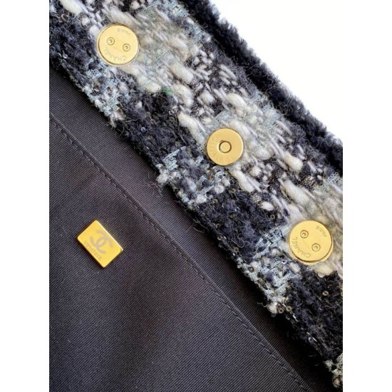 Replica Chanel 25N AS5689 Tweed Shopping Bag Lambskin Coco Neige Black
