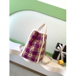 Replica Chanel 25N AS5689 Tweed Shopping Bag Lambskin Coco Neige Purple