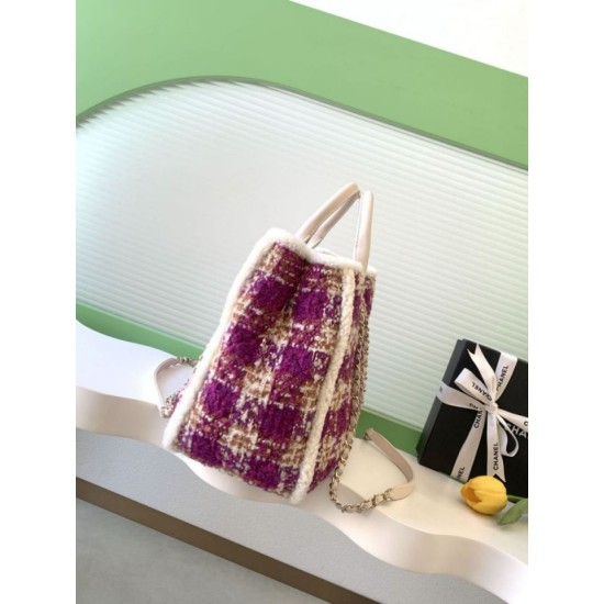 Replica Chanel 25N AS5689 Tweed Shopping Bag Lambskin Coco Neige Purple