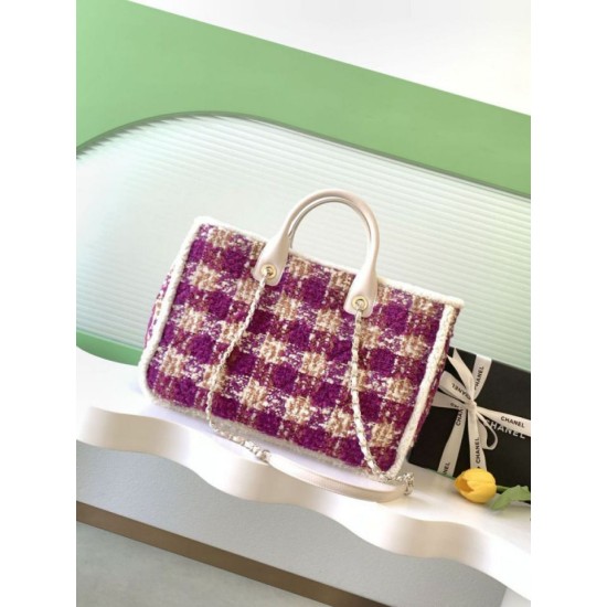 Replica Chanel 25N AS5689 Tweed Shopping Bag Lambskin Coco Neige Purple