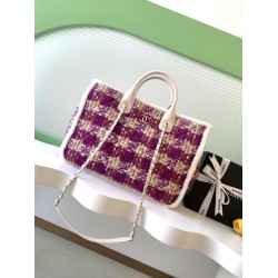 Replica Chanel 25N AS5689 Tweed Shopping Bag Lambskin Coco Neige Purple