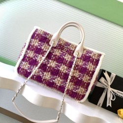 Replica Chanel 25N AS5689 Tweed Shopping Bag Lambskin Coco Neige Purple