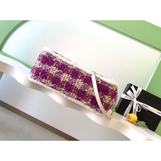 Replica Chanel 25N AS5689 Tweed Shopping Bag Lambskin Coco Neige Purple