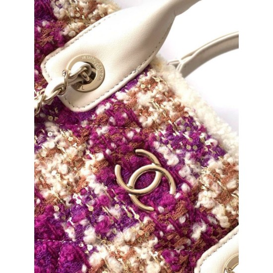 Replica Chanel 25N AS5689 Tweed Shopping Bag Lambskin Coco Neige Purple