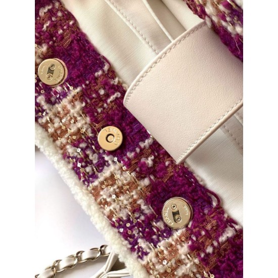 Replica Chanel 25N AS5689 Tweed Shopping Bag Lambskin Coco Neige Purple