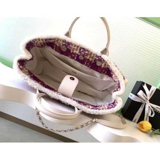 Replica Chanel 25N AS5689 Tweed Shopping Bag Lambskin Coco Neige Purple