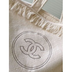 Replica Chanel Coco Beach Tote Bag with Small Bag Lambskin White