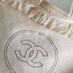 Replica Chanel Coco Beach Tote Bag with Small Bag Lambskin White