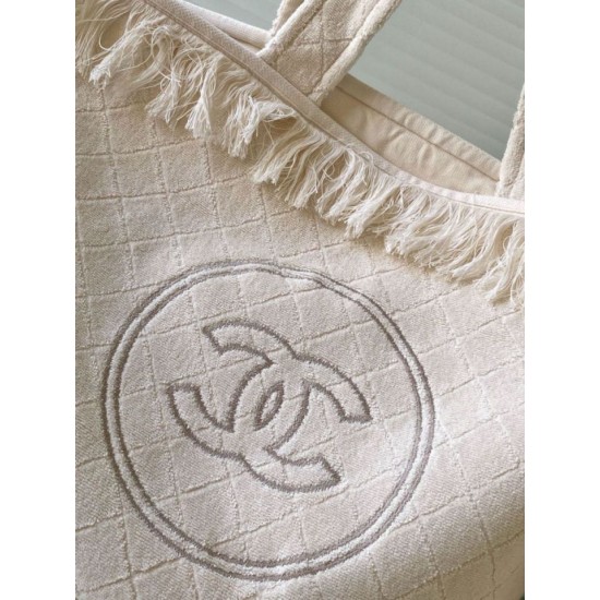 Replica Chanel Coco Beach Tote Bag with Small Bag Lambskin White
