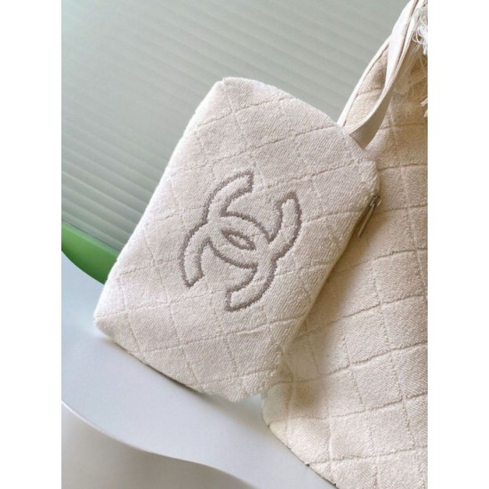 Replica Chanel Coco Beach Tote Bag with Small Bag Lambskin White