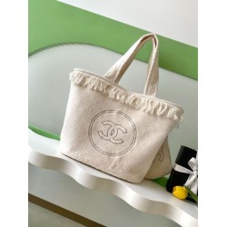 Replica Chanel Coco Beach Tote Bag with Small Bag Lambskin White