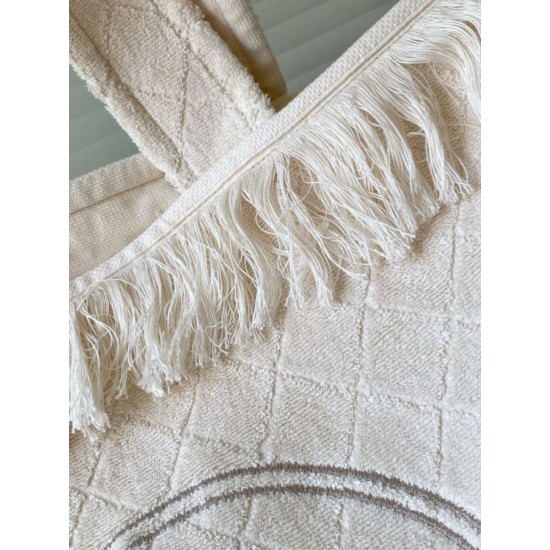 Replica Chanel Coco Beach Tote Bag with Small Bag Lambskin White